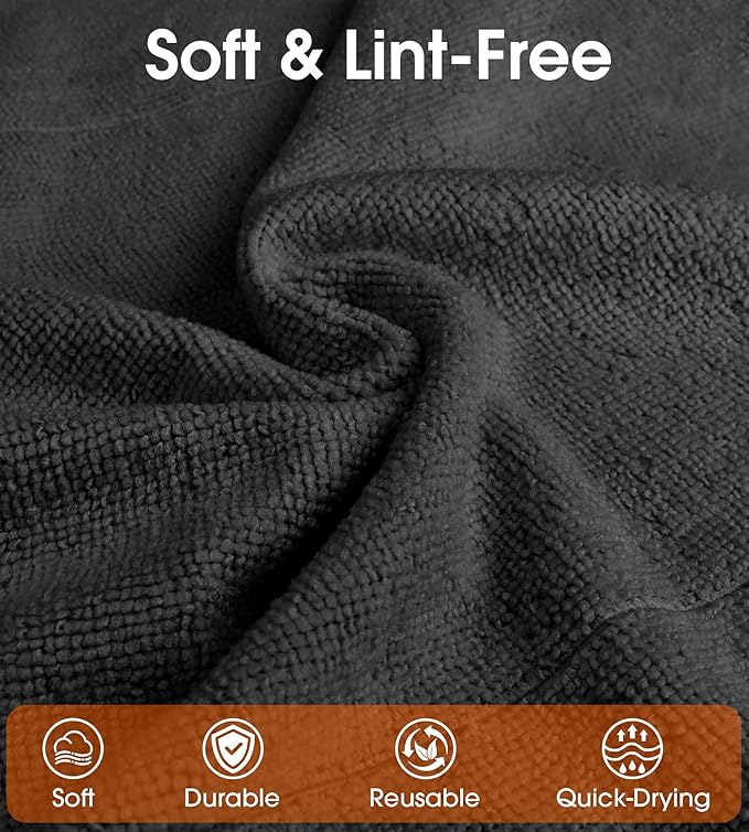 CHAUNCEY HOME Microfiber Cleaning Cloth Roll - 100 Pack Tear Away Microfiber Paper Towels, Reusable, Washable, Scratch-Free, Kitchen Towels for Car, Home, Kitchen, Glass, Dishes (Black)