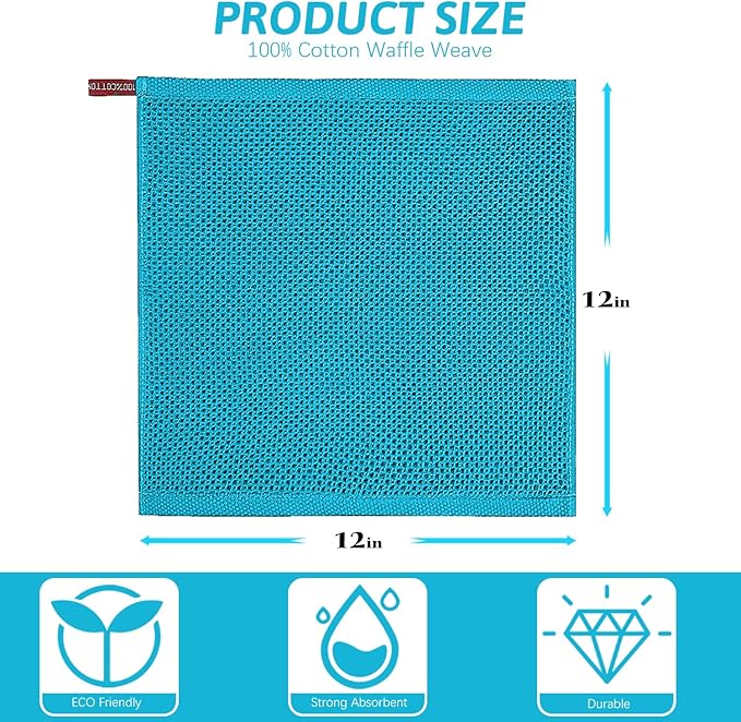 Nialnant 100% Cotton Dish Cloths for Washing Dishes,6 Pack Reusable Cleaning Cloths for Kitchen,Super Absorbent Dish Towels-12x12 Inch,Blue