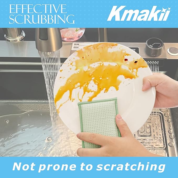KMAKII Bamboo Kitchen Sponges Dish Sponge Super Absorbent Natural Dish Sponges,3 Color, Pack of 6