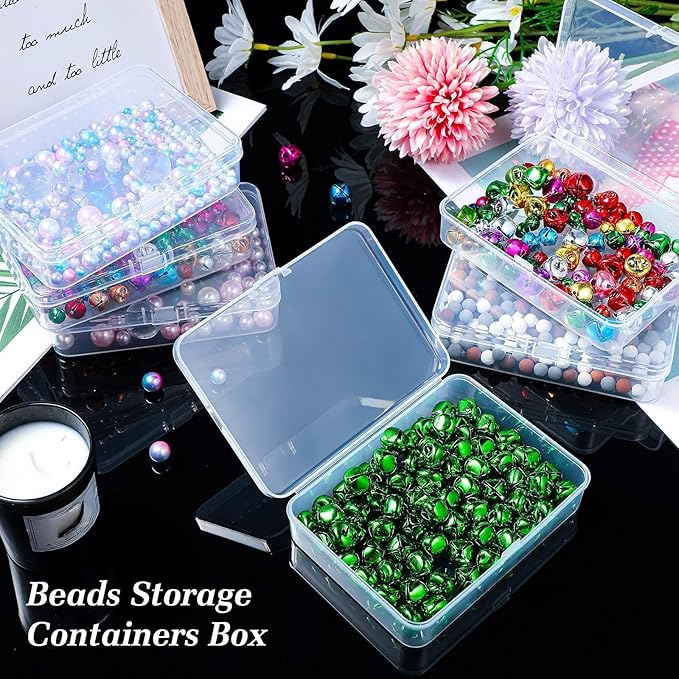 6 Pieces Mini Plastic Clear Beads Storage Containers Box for Collecting Small Items, Beads, Jewelry, Business Cards, Game Pieces, Crafts (4.45 x 3.3 x 1.18 Inch)