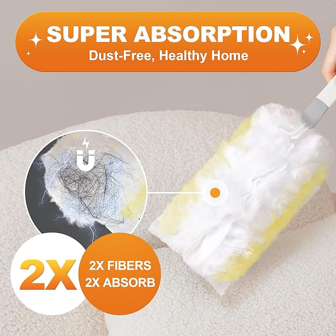 JOYMOOP Disposable Dusters for Cleaning, Heavy Duty Refills, Multi-Surface Dusting Brush for Pet Hair and Home Cleaning - Yellow
