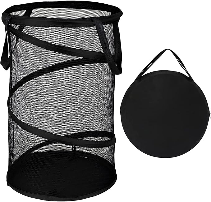 BATTOO Collapsible Laundry Basket Foldable Mesh Pop Up Hamper with Handles for Laundry Room, Bathroom, Kids Room, College Dorm, Travel, Storage Organizer Black