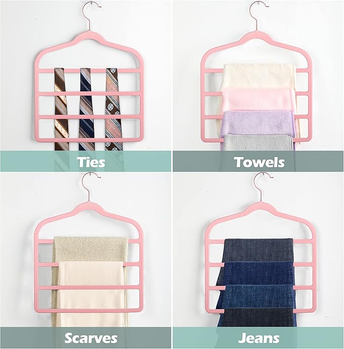 Velvet Pants Clothes Hanger Space Saving Non Slip Pants Shorts Hanger, Myfolrena Jeans Slack Trousers Hangers Multiple Velvet Hanger Closet Storage and Organization for Jeans,Scarf,Tie(Pink, 5)