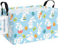 LANGYASHAN Rectangular Storage Bin Collapse Canvas Fabric Cartoon Storage Basket with Handles for Organizing Home Kitchen Boys and Girls Toys Office Closet Shelf Baskets (Rec Blue Rabbit Easter Egg)