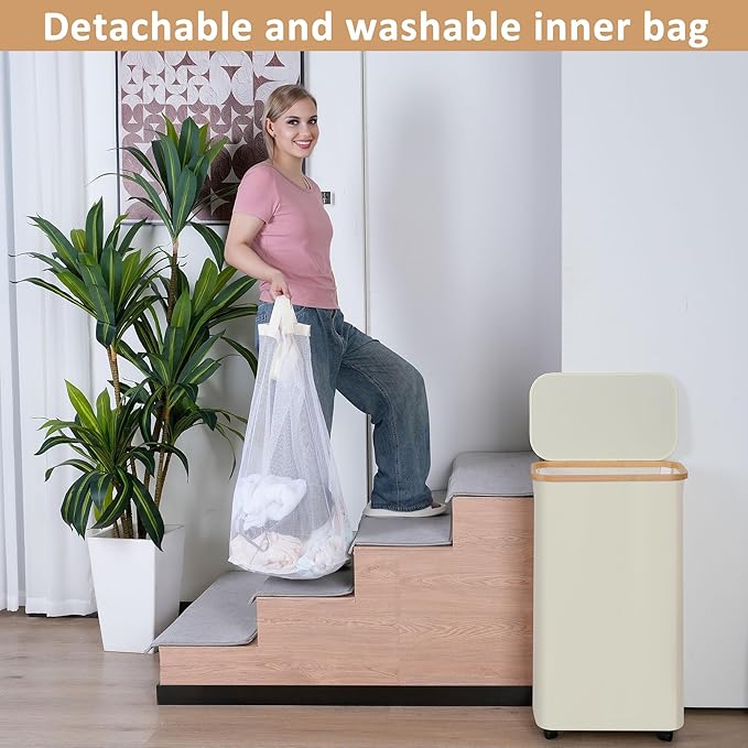 75L Laundry Basket with Wheels,Clothes Hamper for Laundry,Laundry Hamper with Lid and Inner Bag, for Laundry Room, Bedroom, Dormitory Storage,Pink