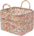 Quilted Fabric Storage Baskets with Handles, Boho Floral Gift Basket Foldable Organizer Bin for Home Decor, Picnic, Travel 12''x10''x10'' (Orange)