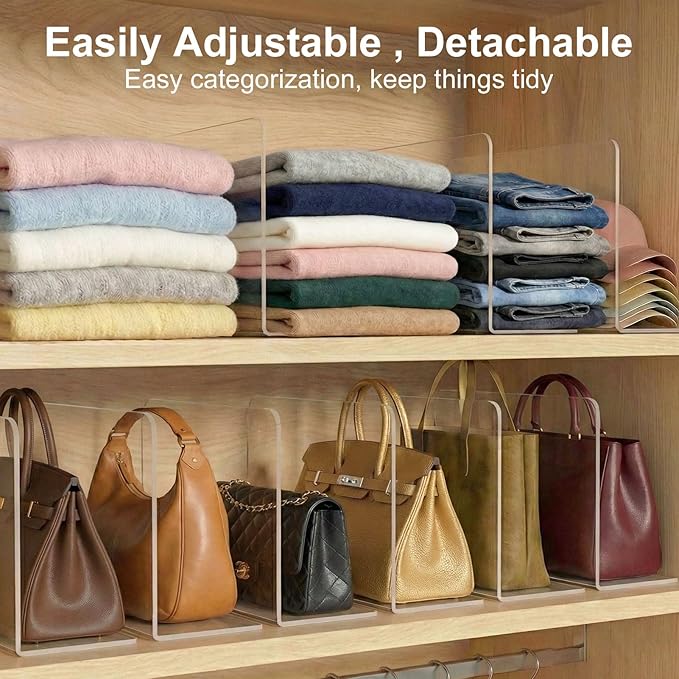 Shelf Dividers for Closet Organization: 10" Tall x 16" Deep, Deeper Adhesive Separators Features Acrylic Material and Provides Storage for Clothes and Sweater in Bedroom Cabinets(6-Pack)