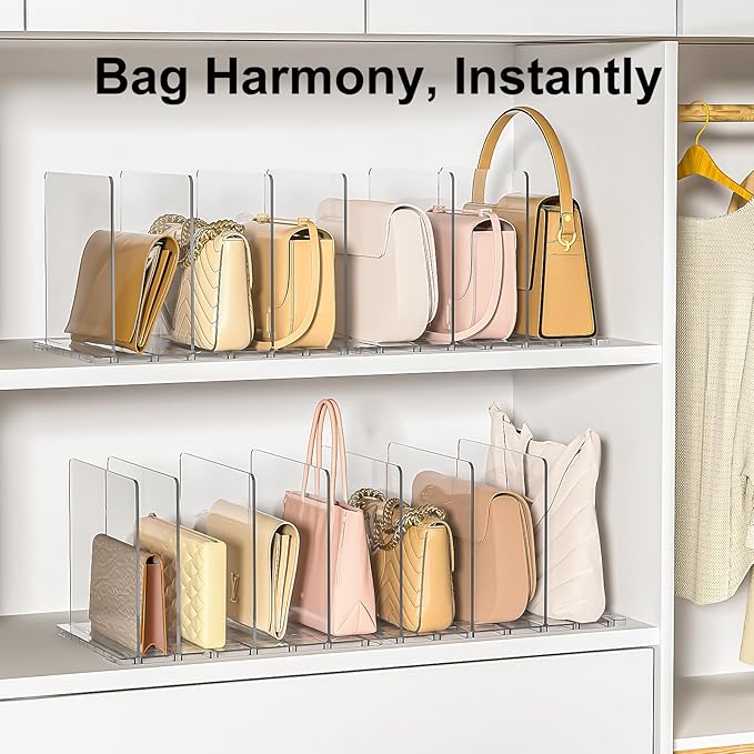 Bag Purse Organizer Accessories: 2-Dividers Plastic Clutch Dividers for Closet Organizers and Storage - Keep Carteras & Pocketbook Upright