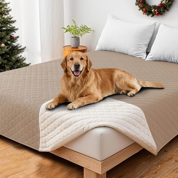 Waterproof Dog Bed Cover, Non-Slip Dog Blanket for Couch, Couch Covers for Dogs Washable, Pet Blanket for Furniture, Pet Bed Mat for Sofa, Car, Pet Supplies (82x120 Inch, Khaki)