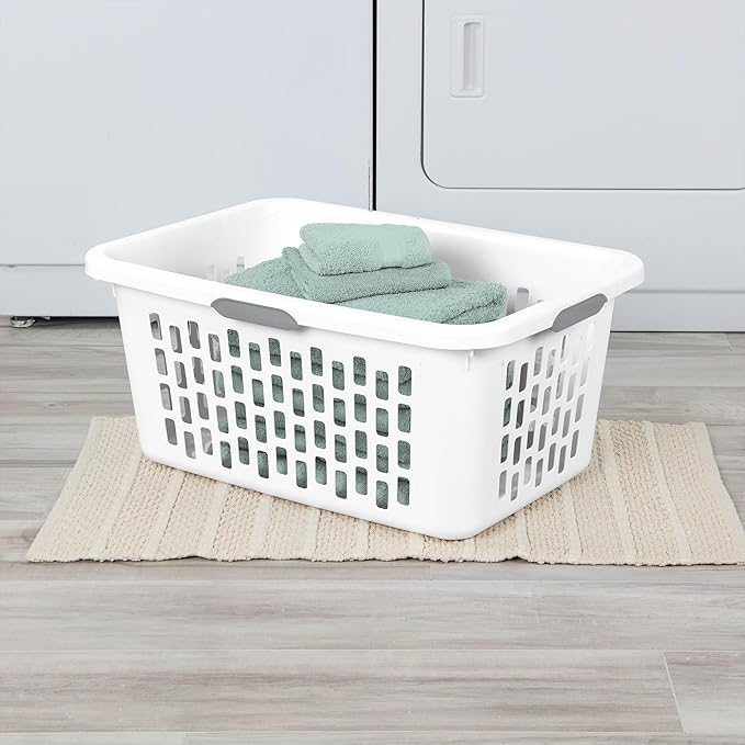 Sterilite Laundry Basket, Plastic Clothes Hamper, Large Rectangle Bin with Comfort Grip Handles and Reinforced Rim, 2 Bushel Capacity, White, 24 Pack