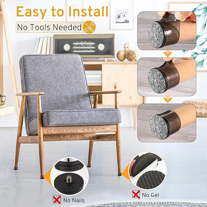 24PCS Round Chair Leg Floor Protectors, Furniture Sliders, Chair Leg Protectors for Hardwood Floors, Non-Slip Felt Furniture Pads, Silicone Cap Covers to Protect Floors, (Fit 1.5" - 2")