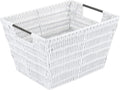 Simplify 12"x10"x8" Medium Woven Basket for Storage with Handles, Nursery, Playroom, Toys, Bedroom, Closet, Clothes, Office, Decorative Organizer Rattan Totes, White