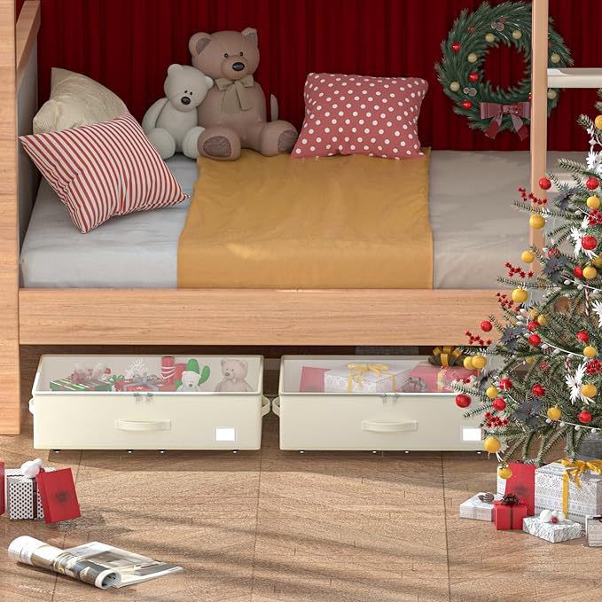 EE-RoomWorld Under Bed Storage with Wheels, No Assemble Required 7.5 inches height Under Bed Storage bins,Large capacity Rolling Underbed Shoe Storage containers，dorm underbed storage drawers