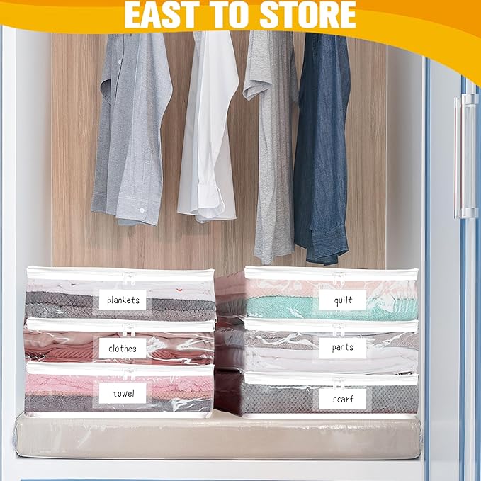 Plastic Storage Bags with Easy-Glide Zipper, Pack of 6, Durable Clear Vinyl Zippered Storage Bags for Clothes Sweaters Comforters Blankets Sheets Bedding (18 x 15 x 9 Inch)