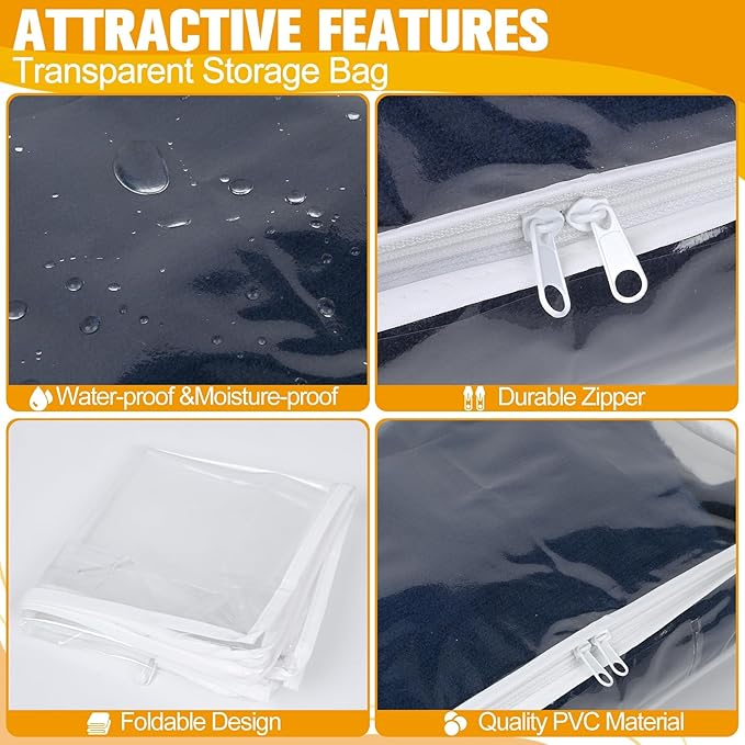 Plastic Storage Bags with Easy-Glide Zipper, Pack of 6, Durable Clear Vinyl Zippered Storage Bags for Clothes Sweaters Comforters Blankets Sheets Bedding (25 x 21 x 11 Inch)