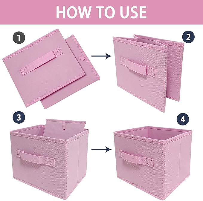 Storage bins collapsible storage bins,cube storage organizer （Pack of 3） 10.5 * 10.5 * 11 inch,For home and office Collapsible Closet Shelf Organizers, Drawer Organizers(Pink)