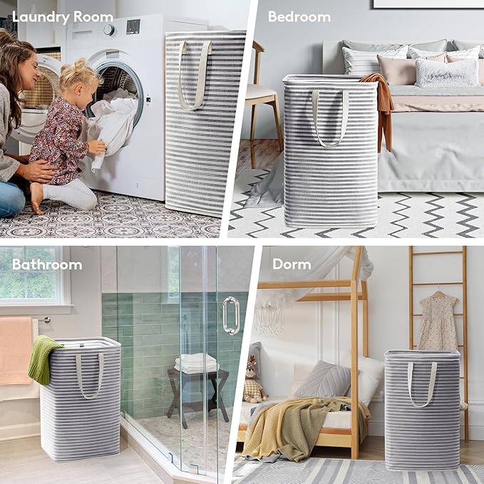 Lifewit 3 Pack Laundry Hamper Large Collapsible Laundry Baskets, Freestanding Waterproof Clothes Hamper with Easy Carry Handles in Laundry Room Bedroom Bathroom College Dorm, Black, 3 x 80L