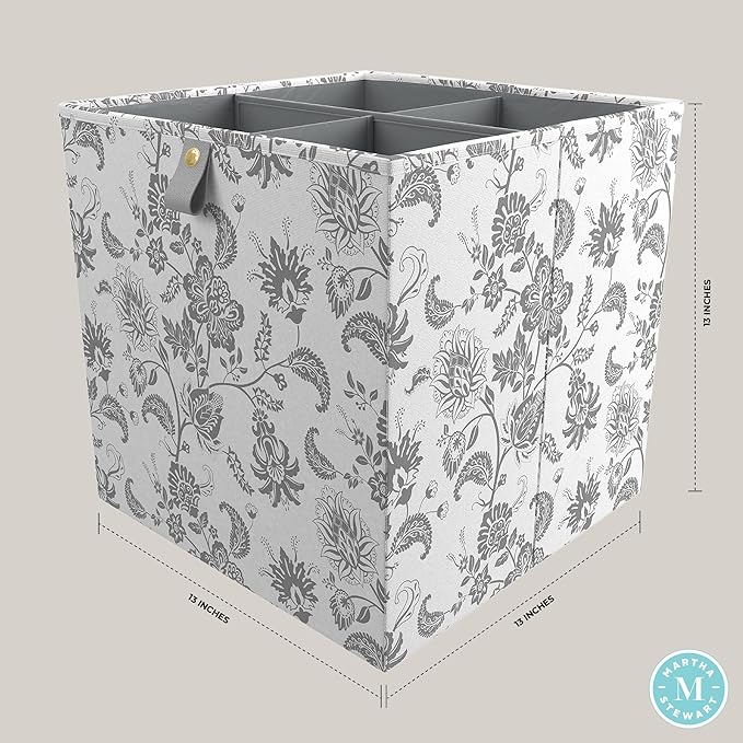 Martha Stewart Essential Collapsible Stackable Decorative Home Storage Cube Organization, Two Piece Set Includes One Storage Cube With Dividers and One Craft Cube, Bedford Floral