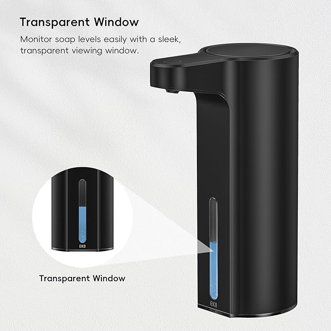 EKO Aroma 9 fl oz Automatic Liquid Soap Dispenser, Rechargeable & Water-Resistant Soap Dispenser for Kitchen and Bathroom with Adjustable Volume Control (Matte Black Steel)