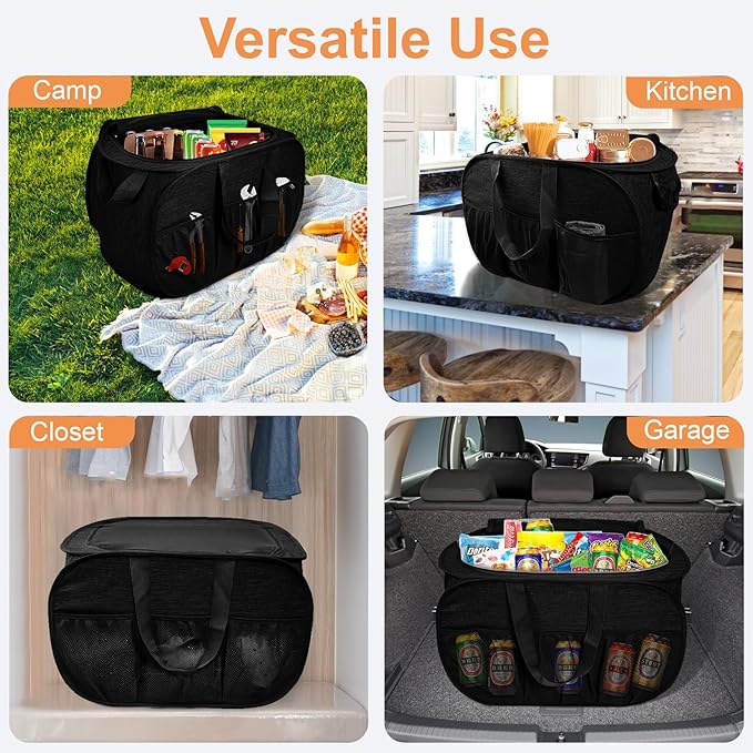 Collapsible Laundry Baskets with Lid, Foldable Laundry Basket with Pockets, Pop Up Laundry Hamper with Dual Handles, 99L Sturdy Clothes Hampers for Clothes, Groceries, Supplies, Tools, Black