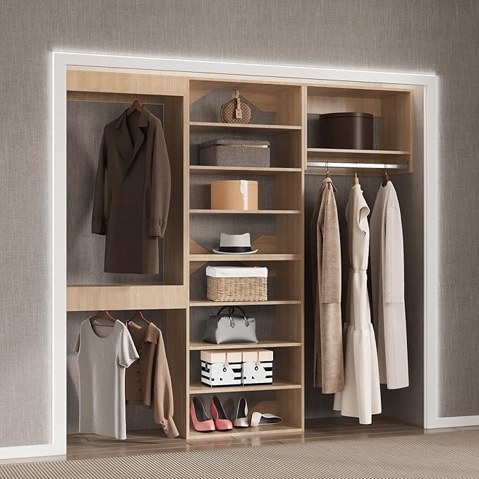 Modular Closet System, 78" Wide Organizer With Towers and Hanging, Wood Tower Storage for Walk In Closets, Wall Mounted Wardrobe Kit, Bedroom