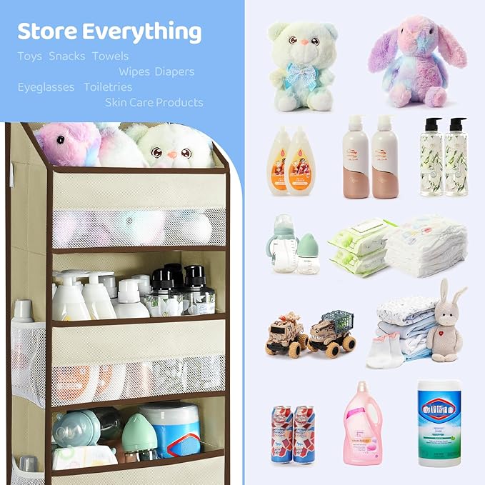 Yecaye 2 Pack Over the Door Organizer, 35.2lbs Load Toy Stuffed Animal Storage, Swing-proof Hanging Bathroom Organizers and Storage for Nursery Newborn Baby Essential Stuff Dorm Room Essentials Beige