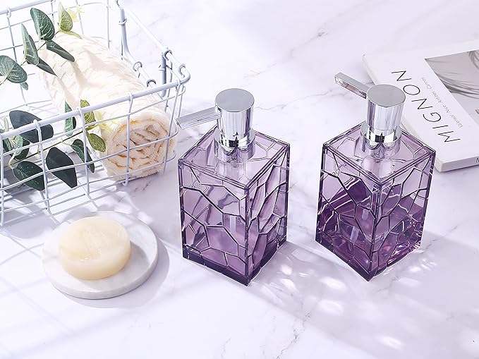 2 Pack Clear Lavender Purple Rust Proof Soap Dispenser, Acrylic Plastic Hand Soap Lotion Dispenser with Pump for Bathroom&Kitchen