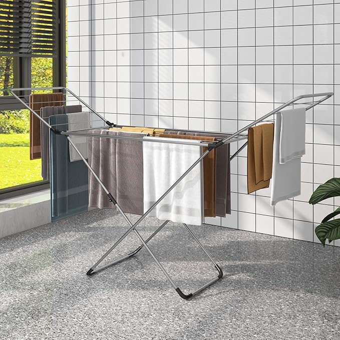 Tangkula Folding Clothes Drying Rack, Lightweight Aluminum Laundry Drying Rack w/Adjustable Wings, 20 Drying Rails, Space-Saving Laundry Hanger for Indoor & Outdoor Use, No Assembly, Silver
