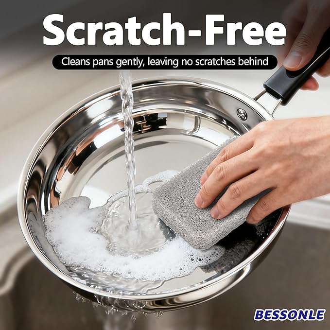 8 Pack Silicone Scrubbing Sponges, Heavy-Duty, Non-Scratch Kitchen Sponges - Reusable, Odor-Free, Perfect as Cleaning for Dishes, Non-Stick, Countertops (Grey)