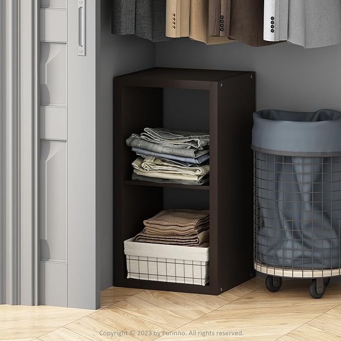 Furinno Cubic Closet Organizers and Storage, 2-Cube Closet Organizer, Open Shelf Closet Storage, Extra Thick Frame for Wardrobe, Bedroom, Living Room, Black Dark Oak