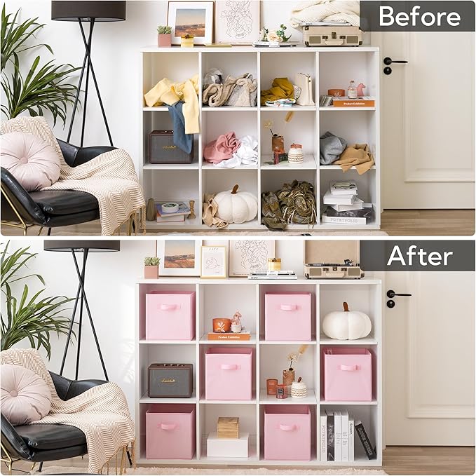 GRANNY SAYS Cube Storage Bins, 11 Inch Storage Cube Organizer, Collapsible Fabric Storage Cubes with Handle, Decorative Cube Storage Organizer for Shelves, Closet, Pink, 6-Pack