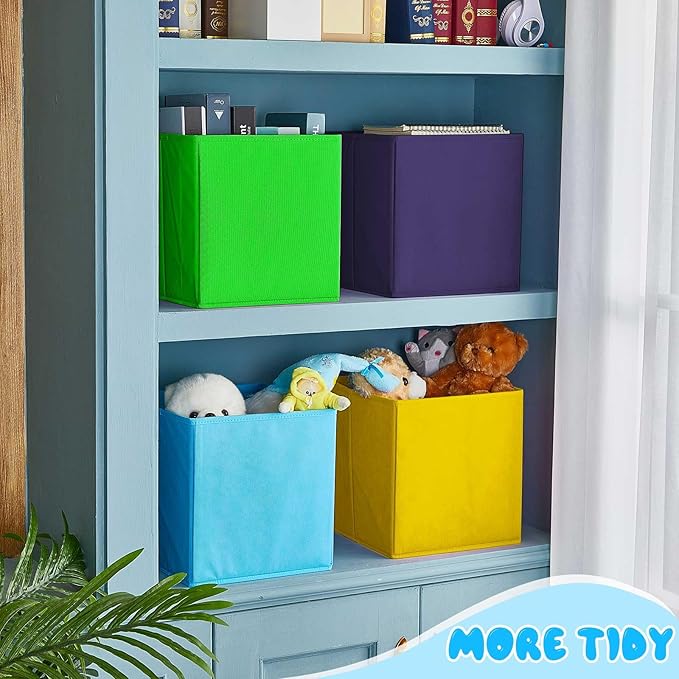 Yinder 12 Pcs Cube Storage Bin 11'' Storage Bins for Room Decor Colorful Bins Foldable Baskets for Nursery Organizer Boxes Fabric Boxes (Sky Blue, Green, Yellow, Dark Blue)