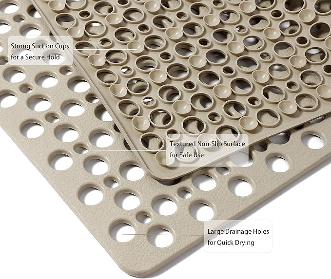 Nonslip Bathtub Mat Extra Soft TPE Bath Mat for Kids, Machine Washable Bathroom Shower Mat, Smooth/Non-Textured Tubs Only, 35L x 16W Inch (Light Brown)