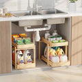 Bamboo Wood Under Sink Organizer 2 Pack, Pull Out Cabinet Organizer 2 Tier Under Sink Organizers and Storage with Sliding Drawer Sturdy Easy Assembly for Kitchen Bathroom (Nature)