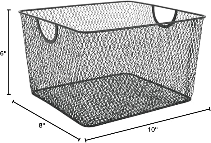 YBM Home Wire Mesh Kitchen Storage Basket Organizer for Organizing Household Pantry and Kitchen Cabinets - Multipurpose Wire Storage Baskets for Home, Dorm Room, Garage, Black - 2 Pack