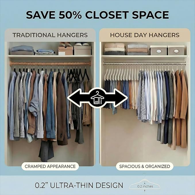HOUSE DAY Ivory Plastic Hangers 100 Pack - Heavy Duty Non-Velvet Hanger with 360° Swivel Hook & Non Slip Notches - Slim Space Saving Clothes Hangers, Durable Closet Organizers for Coats Shirts Dresses