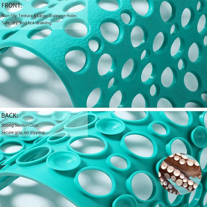 Nonslip Bathtub Mat Extra Soft TPE Bath Mat for Kids, Machine Washable Bathroom Shower Mat, Smooth/Non-Textured Tubs Only, 35L x 16W Inch (Dark Green)