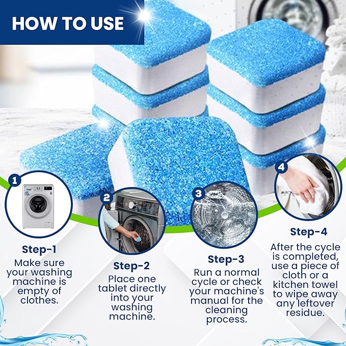 True Fresh Washing Machine Cleaner Tablets 25 Pack for Front Load, Top Loader & HE Washers, Eliminates Odor, Limescale & Grime, Deep Cleans Inside Drum Pump, Valve & Hoses – Septic Safe, 1-Year Supply