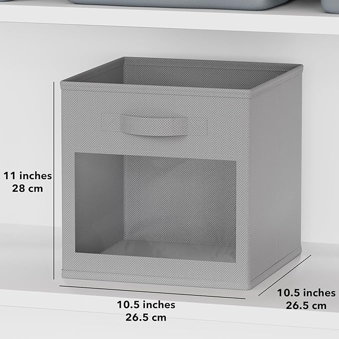 SpaceAid Storage Cubes with Clear Windows, Set of 6 Fabric Bins, 11 Inch Foldable Baskets Boxes for Closet, Cubby Shelf or Cube Storage Organizer, Grey