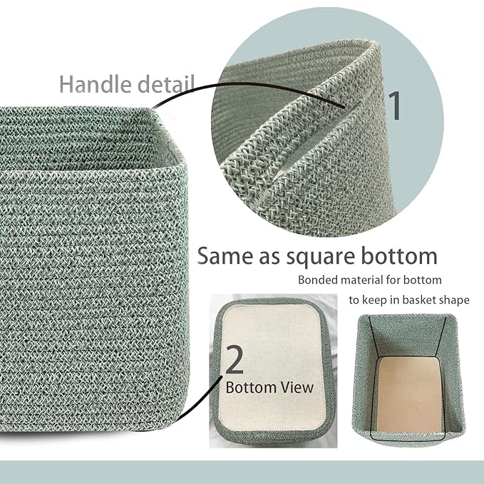 COMFY-HOMI 3Pack Small Woven Cotton Rope Basket for Organizing, Gift Baskets for Handles, Empty Gift Baskets, Medium Rope Basket|13.5" x 11" x 9.5" home decor for Living Room, Bathroom