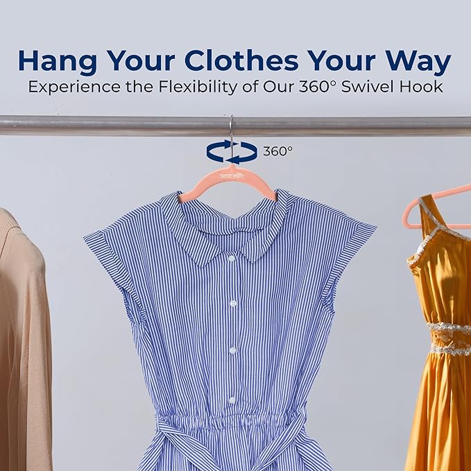 SereneLife 200 Pack Velvet Hangers - Non-Slip Felt Hangers with 360° Swivel Hook, Space-Saving, Ultra-Thin, Lightweight for Shirts, Sweaters, Hoodies, Kids Clothes & Dresses