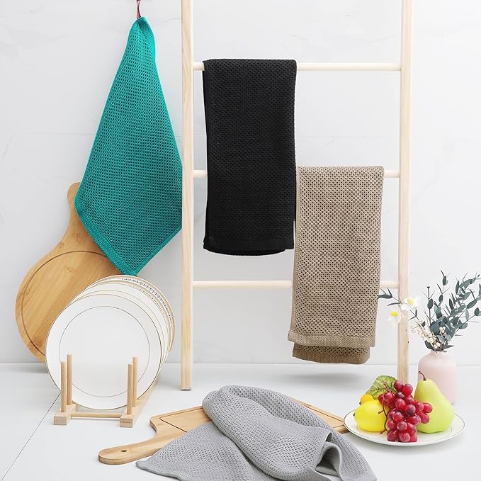 Homaxy 100% Cotton Waffle Weave Kitchen Dish Towels, Ultra Soft Absorbent Quick Drying Cleaning Towel, 13 x 28 Inches, 6-Pack, Tan