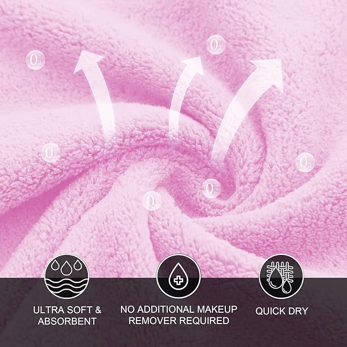 MOONQUEEN Microfiber Facial Cloths Fast Drying Washcloth 12 Pack - Premium Soft Makeup Remover Cloths - Frozen Berry