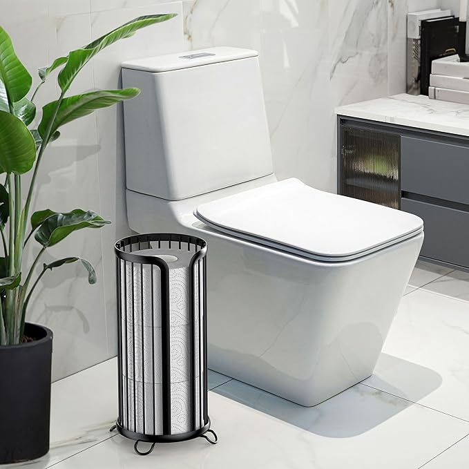 Bunoxea Toilet Paper Holder Stand, Freestanding Toilet Tissue Organizer, Minimalistic Storage Solution, Reserve Mega Rolls-Modern Black