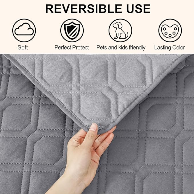 Smiry Reversible Waterproof Couch Covers for Sofa, Washable Dogs Pet Couch Covers for 3 Cushion Sofa Pet Friendly, Water Resistant Furniture Protector Slipcover, Geometric (52"x82", Grey/Light Grey)