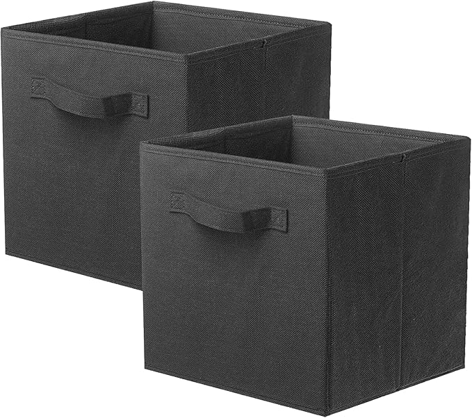 PowerKing Collapsible Storage Cubes with Handles, Fabric Foldable Bins for Closet Shelves, Durable Organization Storage Bins, 10.5'' x 11'' x 10.5'' (Black, 2Pack)