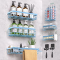 Shower Caddy 18 Pack,Adhesive Organizer for Bathroom Decor Accessories & Kitchen Storage,No Drilling,Large Capacity,Rustproof Stainless Steel Organizer,Home Decor Shelves (Blue 18 Pack)