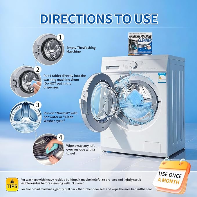 Washing Machine Cleaner Tablets–24 Packs,Deep Cleaning Tablets For HE Front Loader & Top Load Washer,Clean Inside Drum and Laundry Tub Seal-1Year Supply