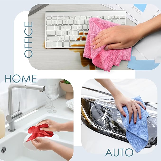 Hearth & Harbor Microfiber Cleaning Cloth, Towels for Cars 144 Pack Washcloths, Yellow Rags, Reusable Towel, Cloth Rags Cleaning, Lint Free 12''x12''