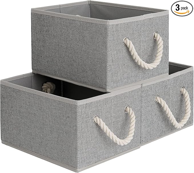 StorageWorks Foldable Storage Bins, Closet Organizer Bins, Shelf Baskets for Organization, Clothes Storage Bins, Toy Organizers and Storage Basket, Gray, 3-Pack, Small